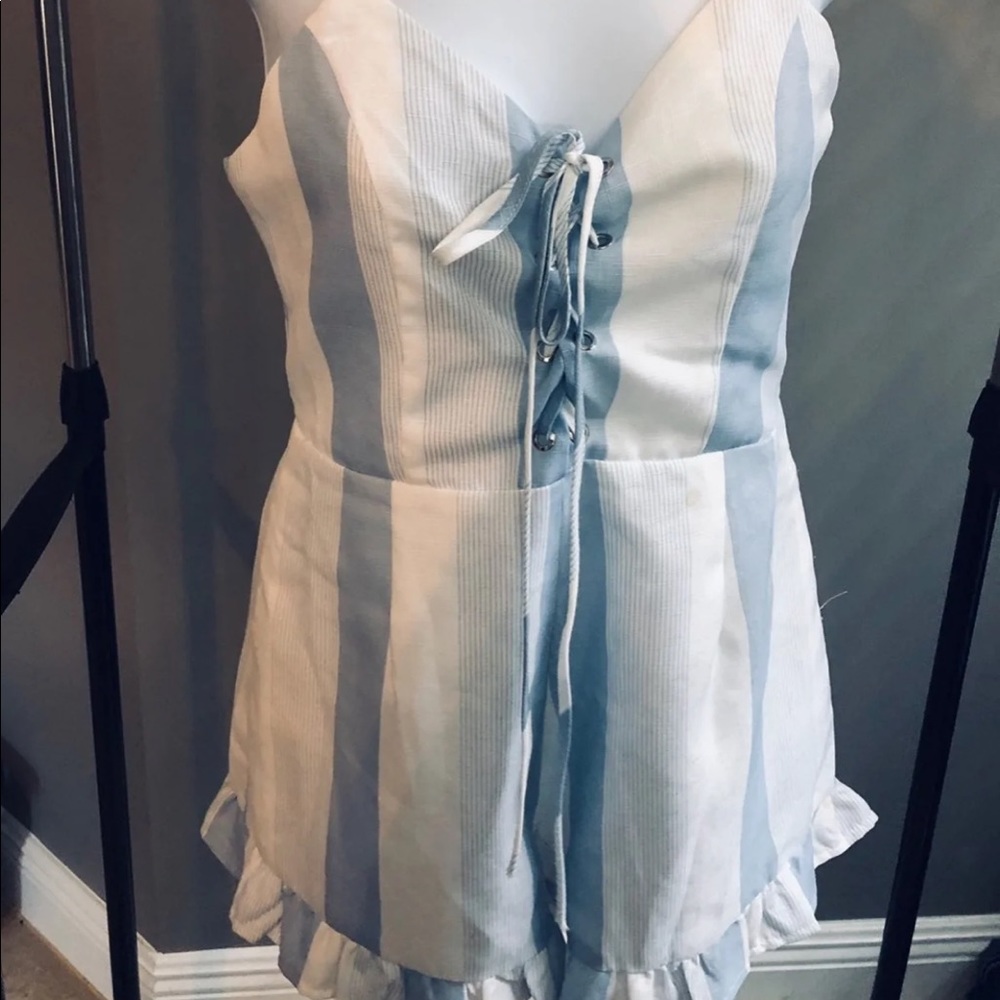 Blue and White Striped Romper